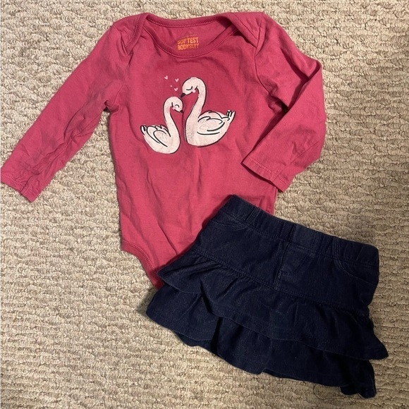 jumping beans Other - Jumping Beans / TCP | Pink Flamingo Shirt and Jean Skirt Outfit | 6-9 mo
